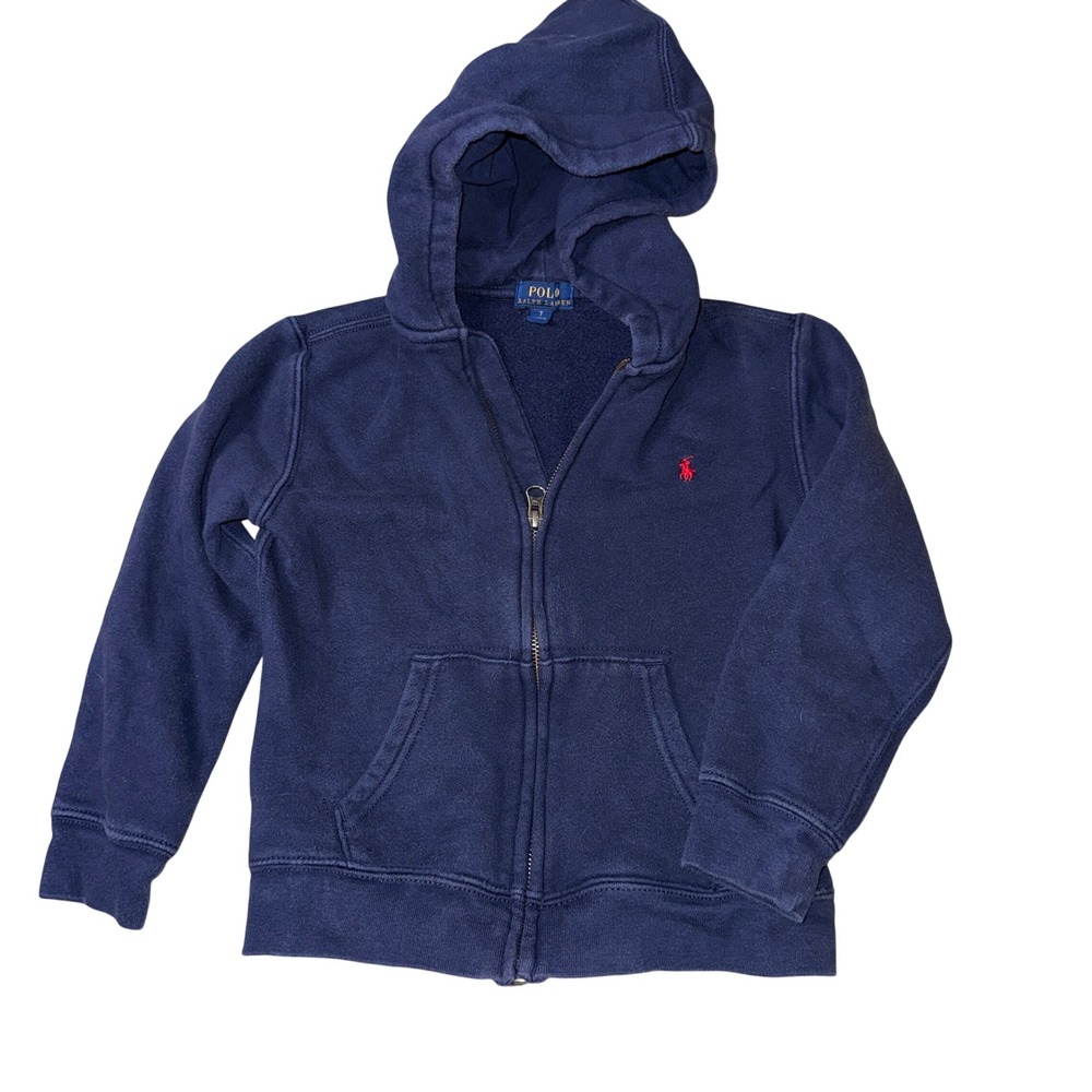 Polo Ralph Lauren Boys Navy Blue Full Zip Hoodie Red Pony‎ Logo Size 7